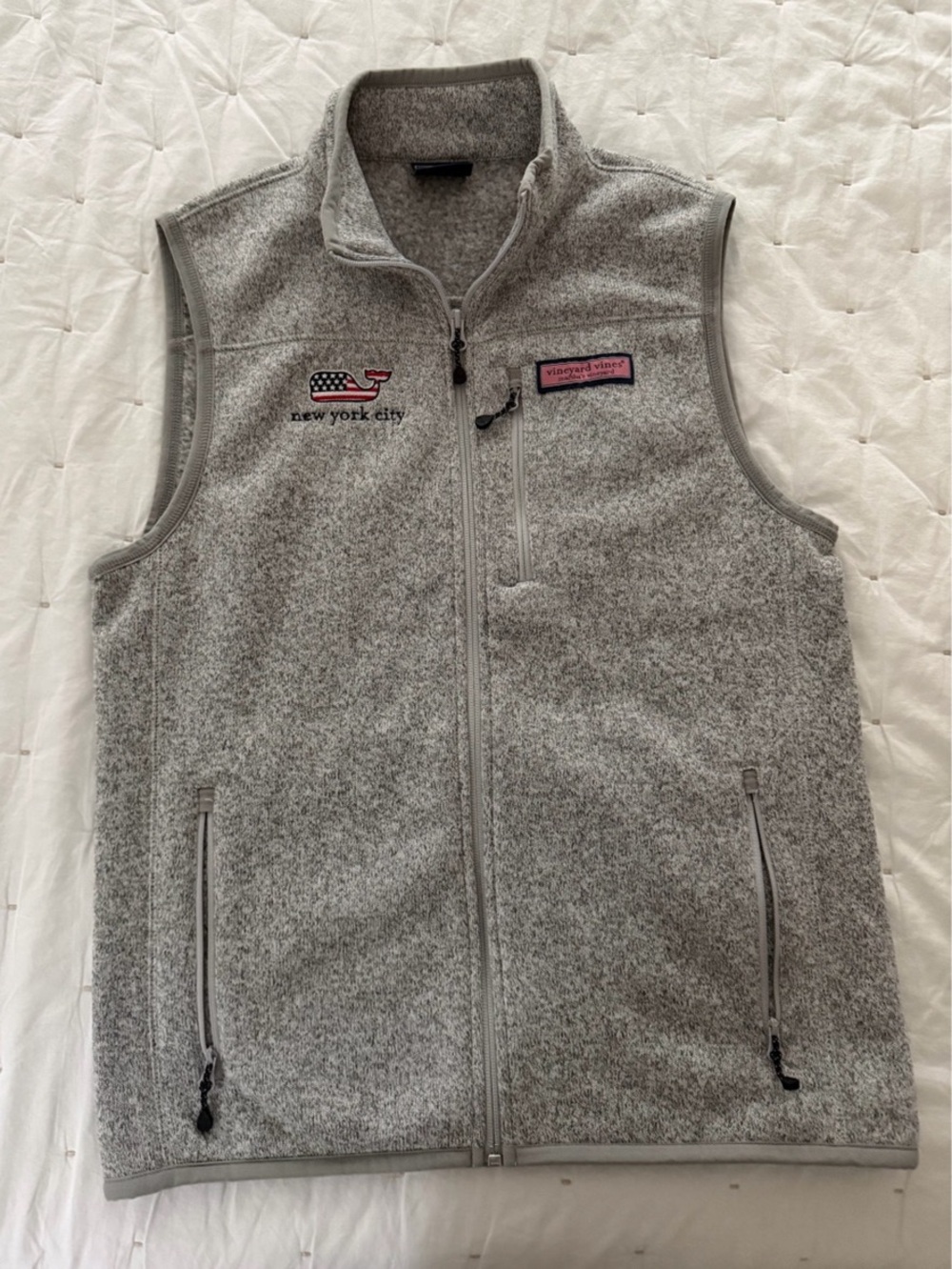 Vineyard Vines Mountain Sweater Fleece Vest - New York City Rare Gray XS